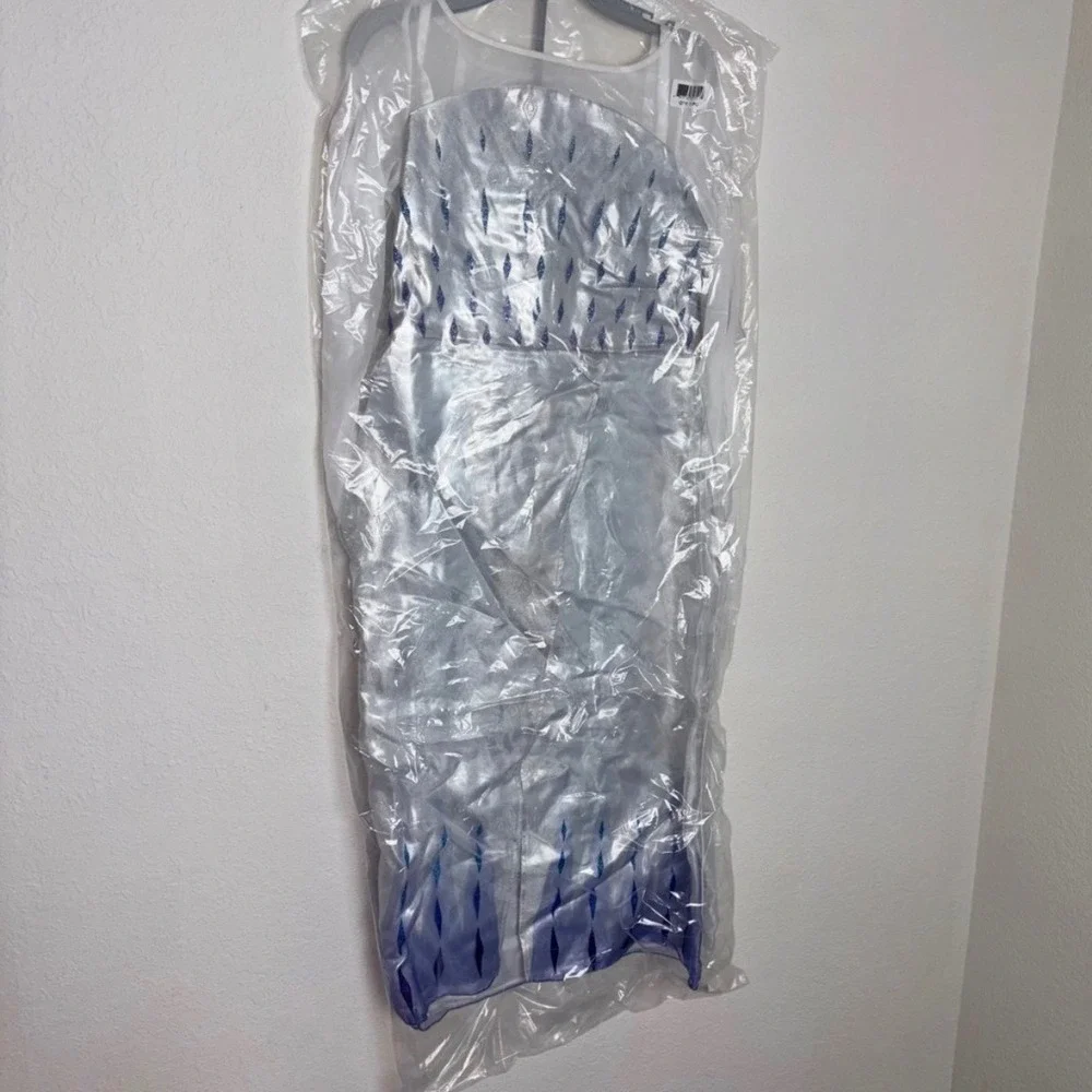 Disney Elsa Frozen 2 Costume Dress age 9/10 Silver Blue NEW Glitter Cape